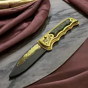 Дамасский складной нож «Орнамент» — оригинальный подарок — фотография 1