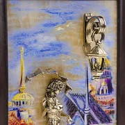 Картина «Девушка с зонтом. Набережная. Мост» на ониксе — красивый подарок — фотография 4