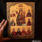 Икона Богоматери "Неувядаемый цвет со святыми" — оригинальный подарок — фотография 1