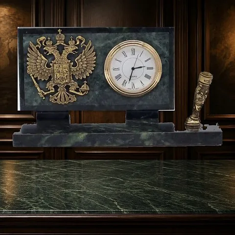Подарочные настольные часы «Российский герб» из бронзы