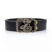 Кожаный ремень «Чертог змия» с бронзовой пряжкой — оригинальный подарок — фотография 2