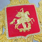 Плакетка «Герб России» из латуни и дерева — оригинальный подарок — фотография 4